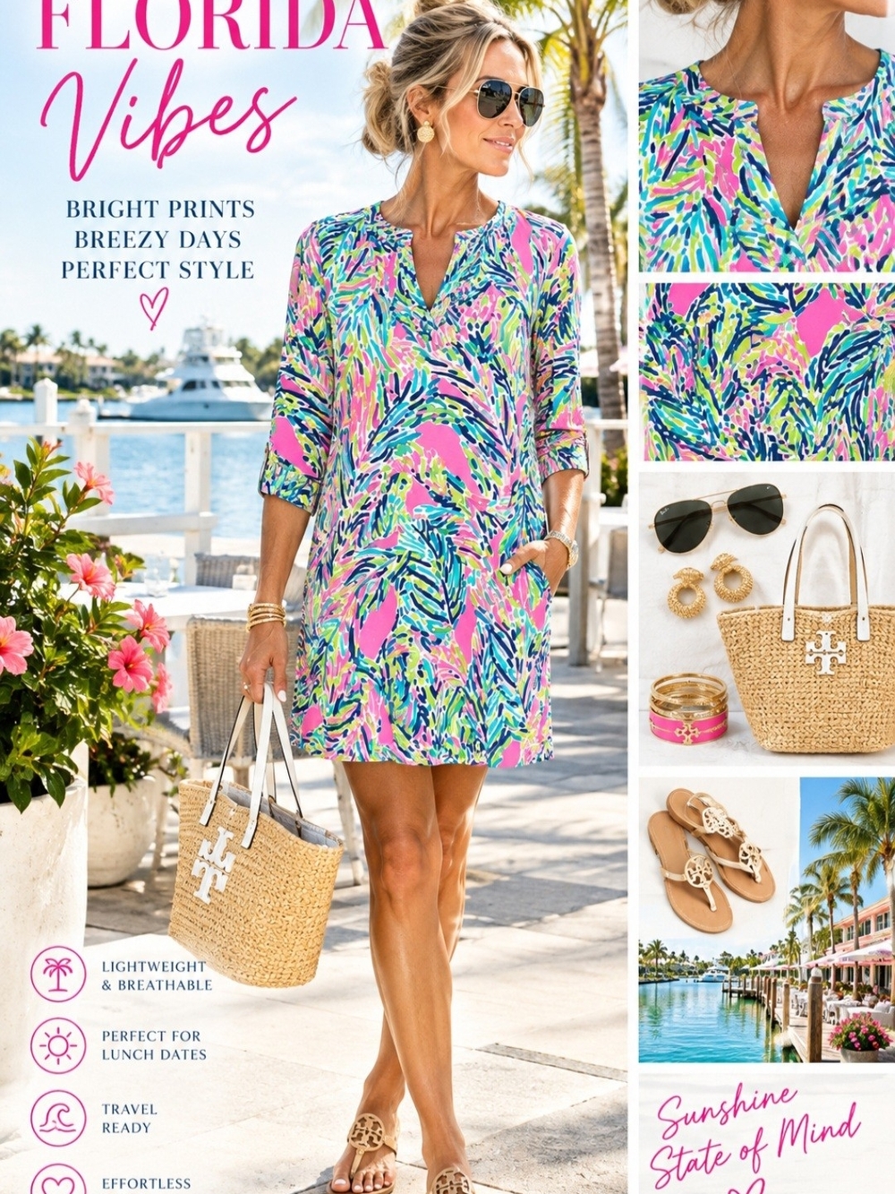 Lilly Pulitzer Rosemore Palm Reader Pink Multi-Print Shift Dress